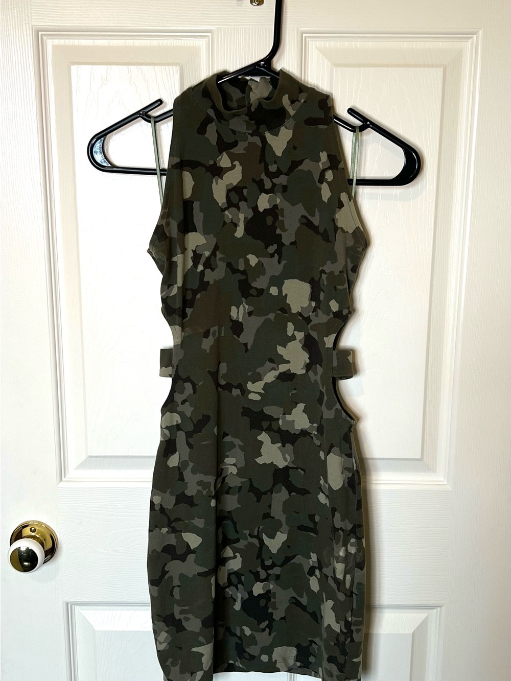 Guess Sleeveless Mock Neck Camouflage Mini Dress - Olive Green